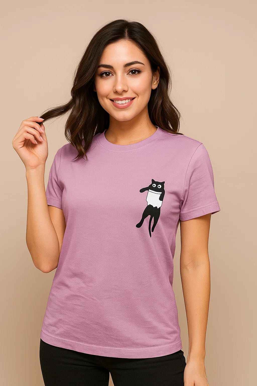 Pocket Cat - Unisex Half Sleeves T-Shirt - Lavender