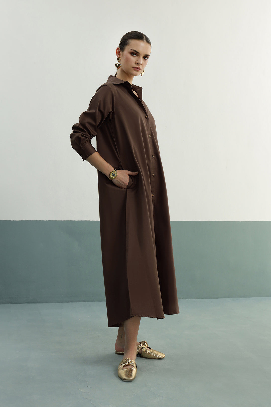 Cleo Shirt Dress: Coco Brown