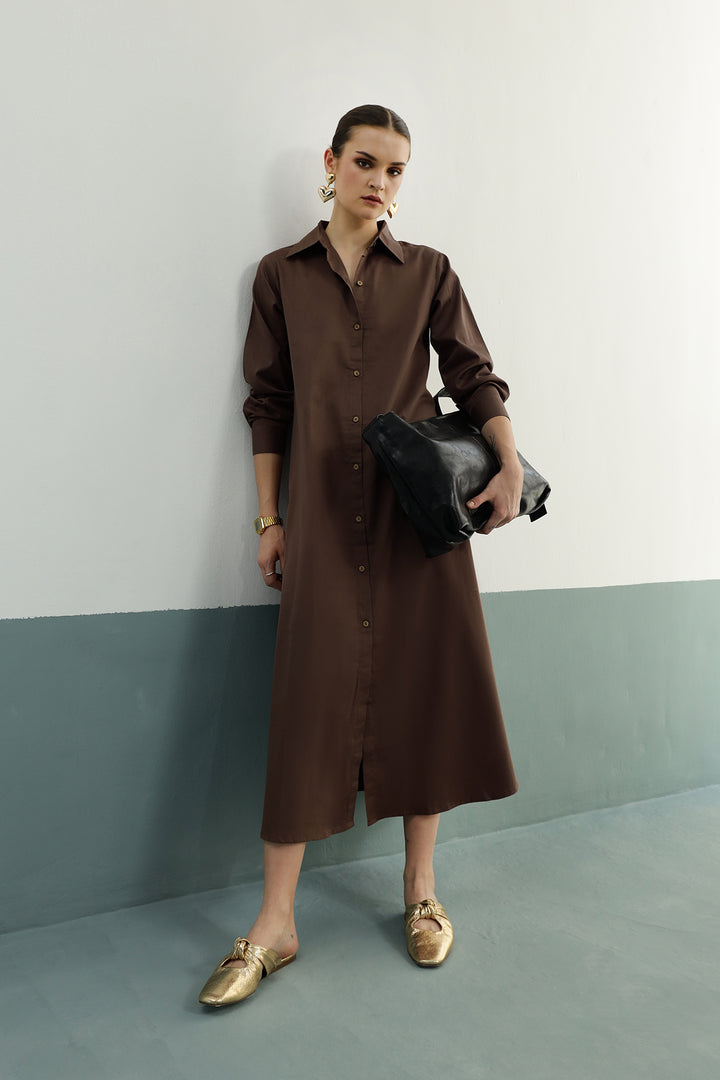 Cleo Shirt Dress: Coco Brown