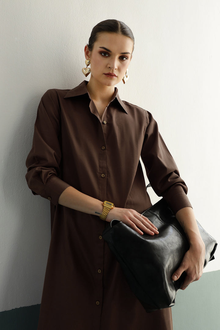 Cleo Shirt Dress: Coco Brown
