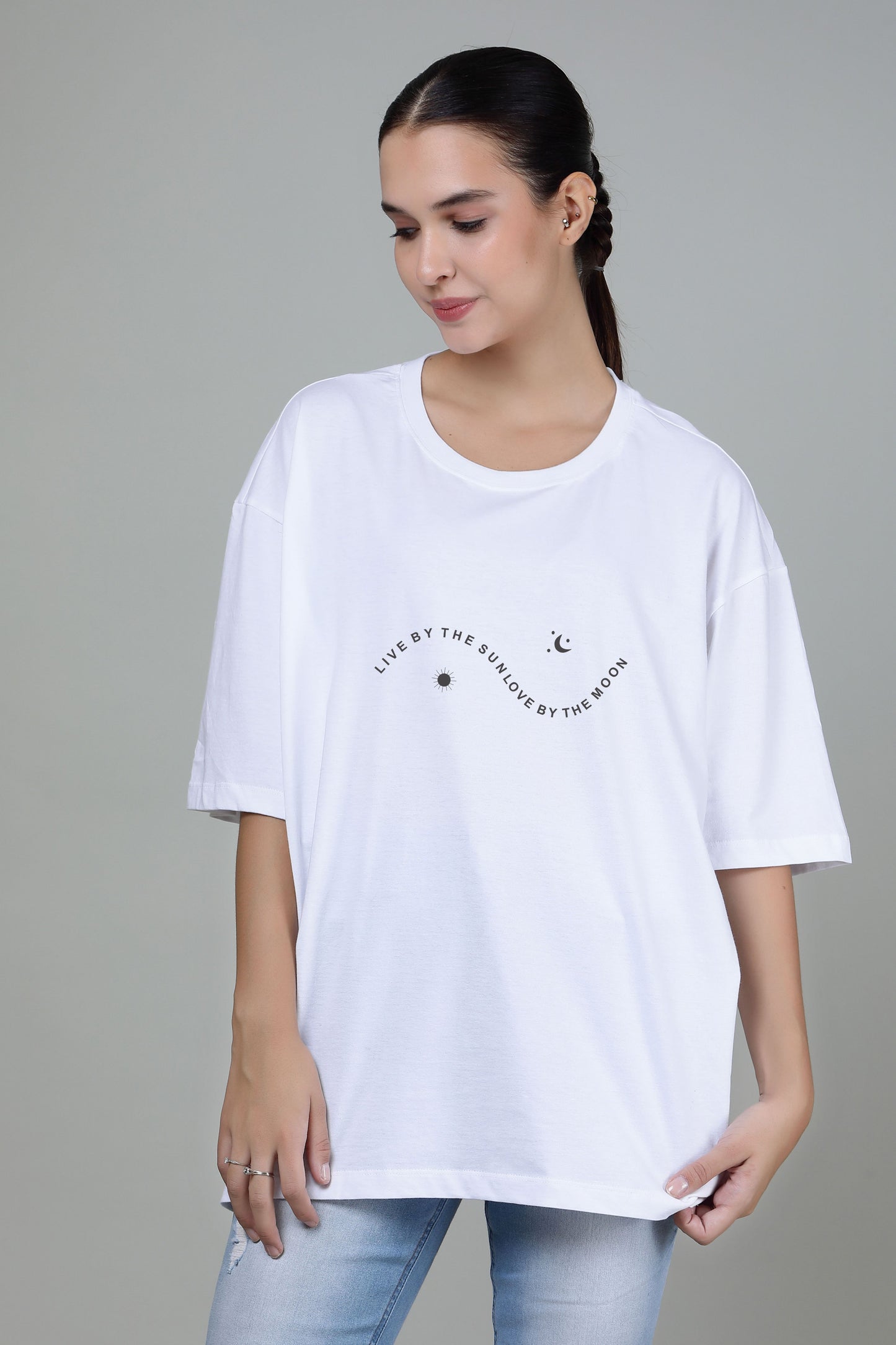 Live by the sun Radiant White - Printed Oversized Tees