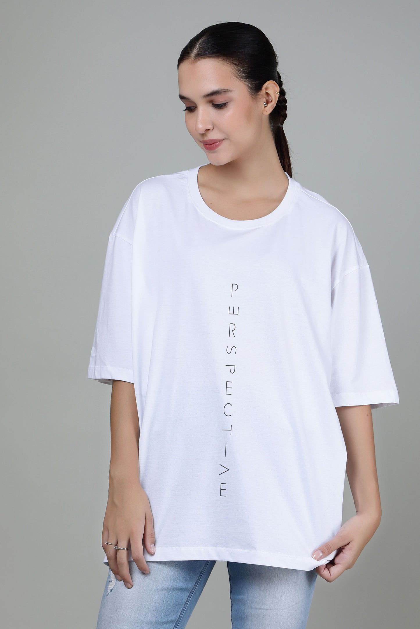 Perspective Radiant White - Printed Oversized Tees