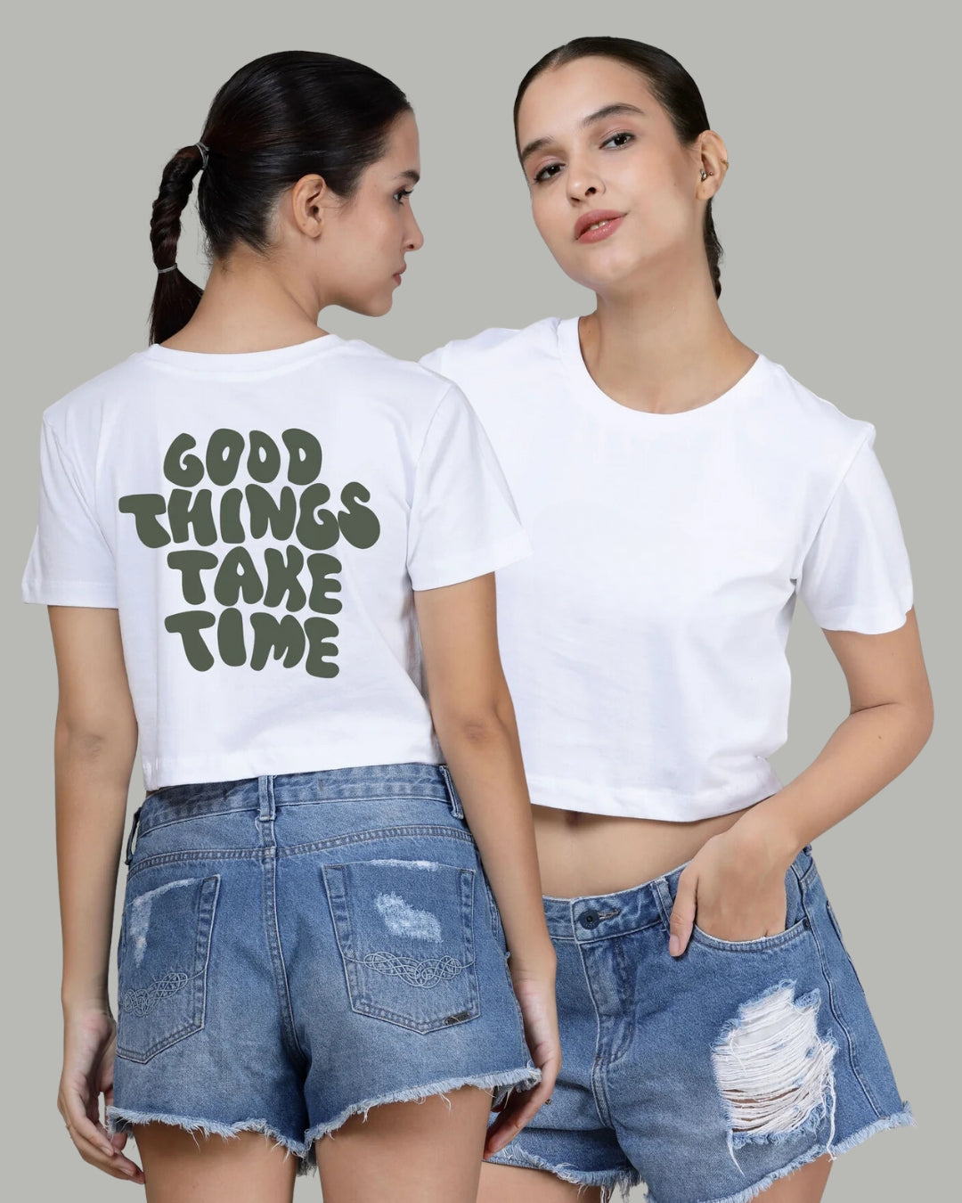 Good things takes time Radiant White - Printed Crop Top