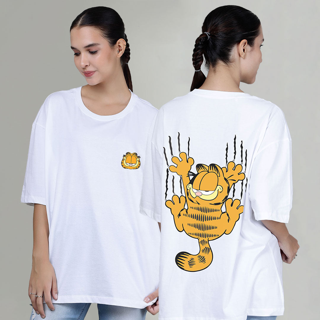 Scratchy Garfield White - Printed Oversized Tees