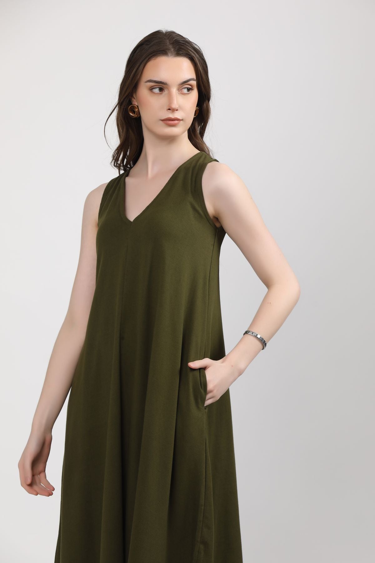 Roxane Pocket Dress - Olive Green