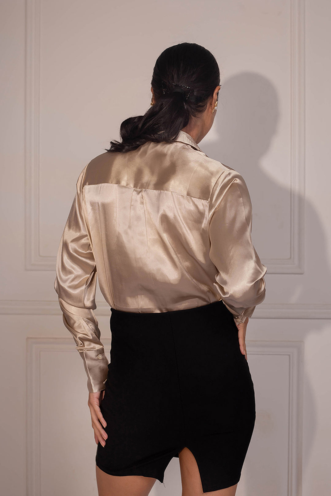 Topaz Satin Shirt: Latte