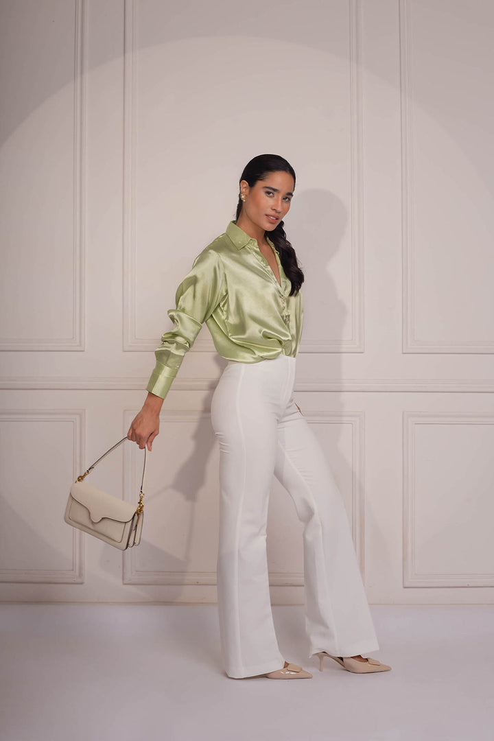 Topaz Satin Shirt: Pistachio