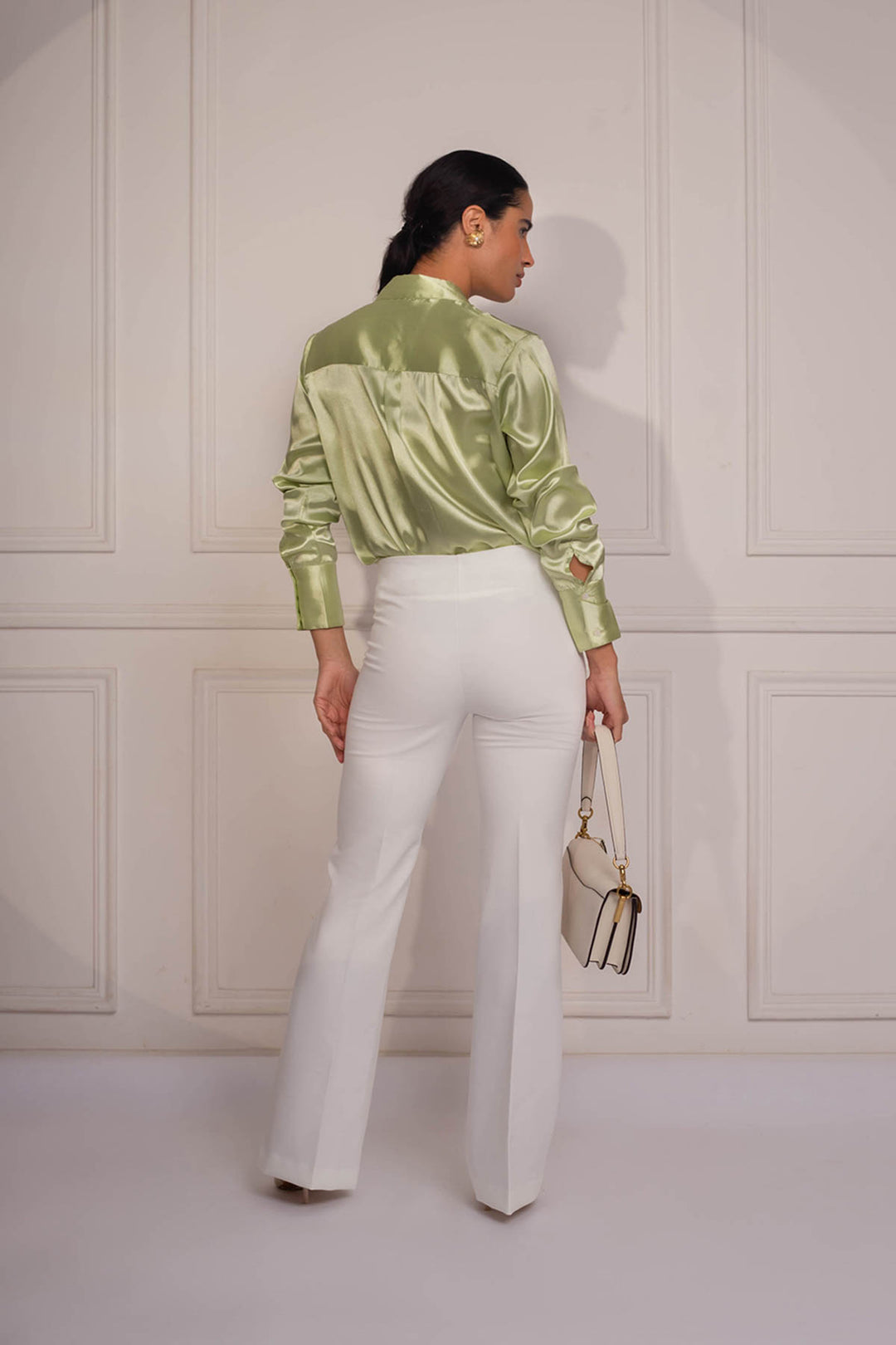 Topaz Satin Shirt: Pistachio