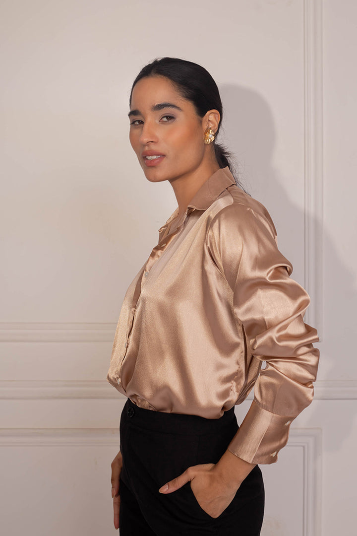 Topaz Satin Shirt: Sepia