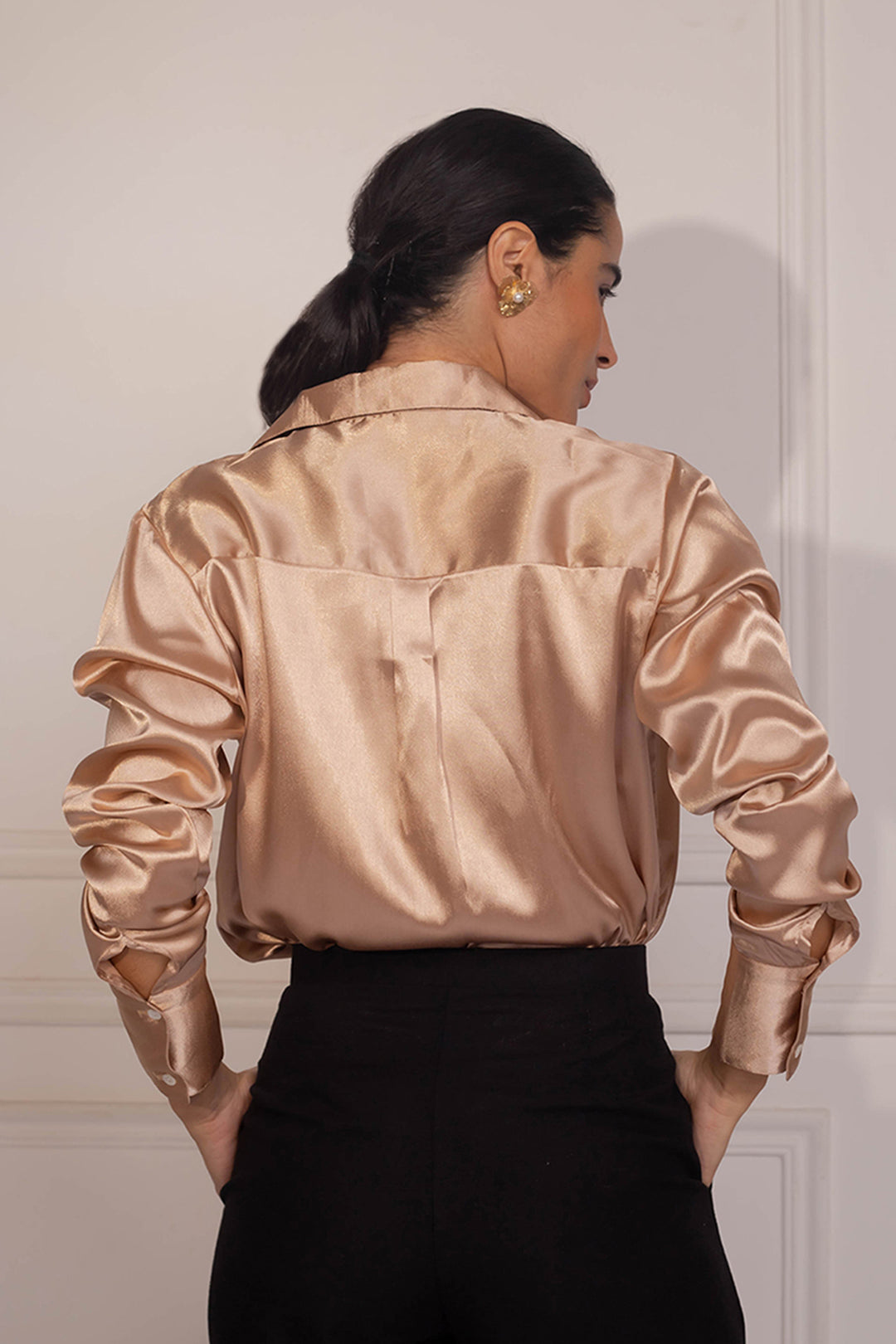 Topaz Satin Shirt: Sepia