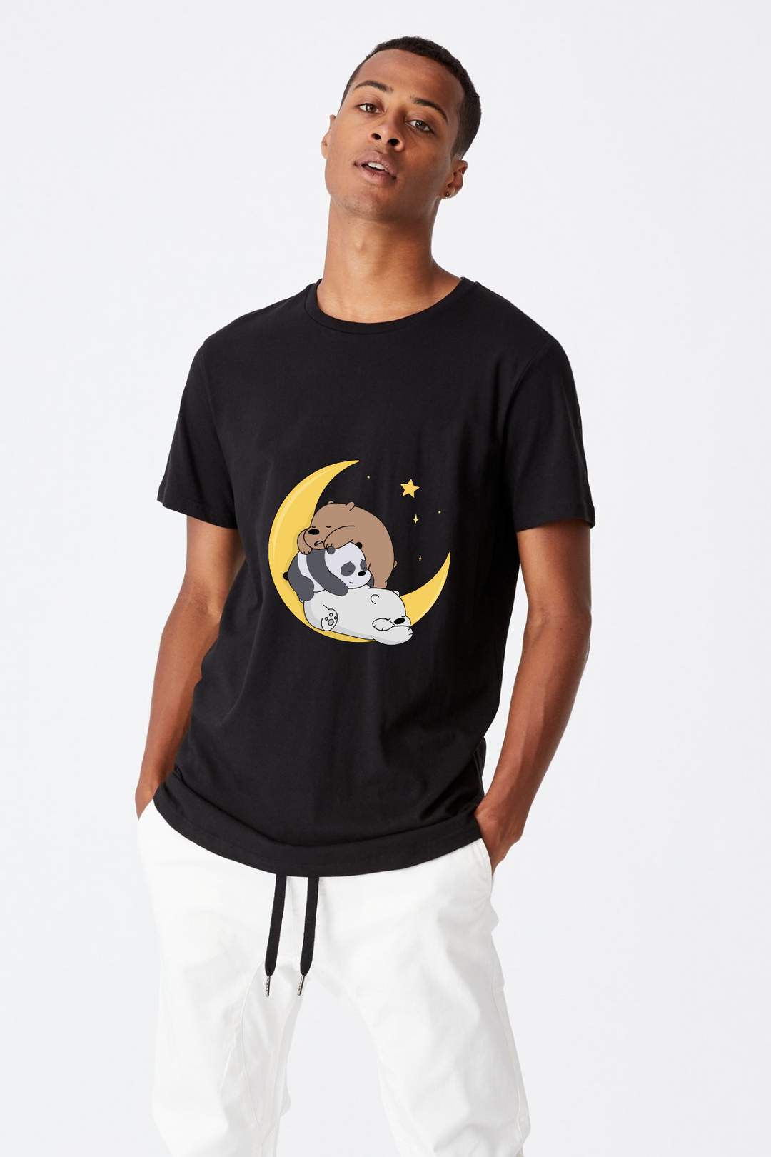 Sleepy Bears On Moon - Printed Half sleeves T- Shirt