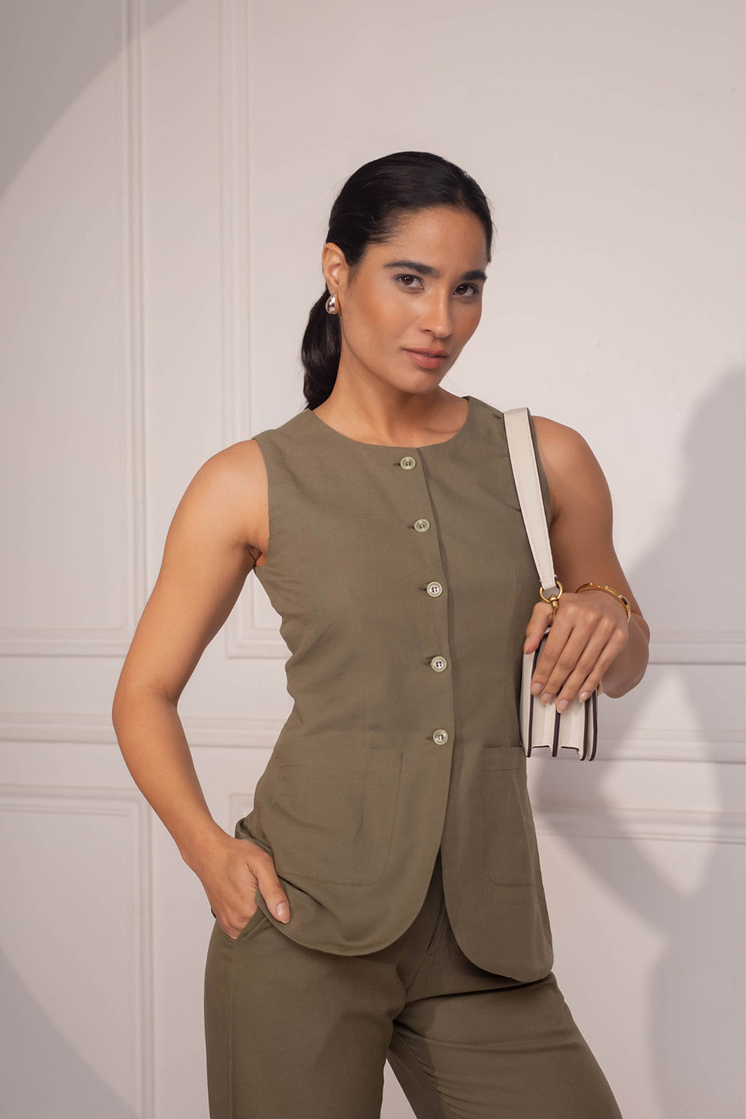 Emma Waistcoat Set: Olive