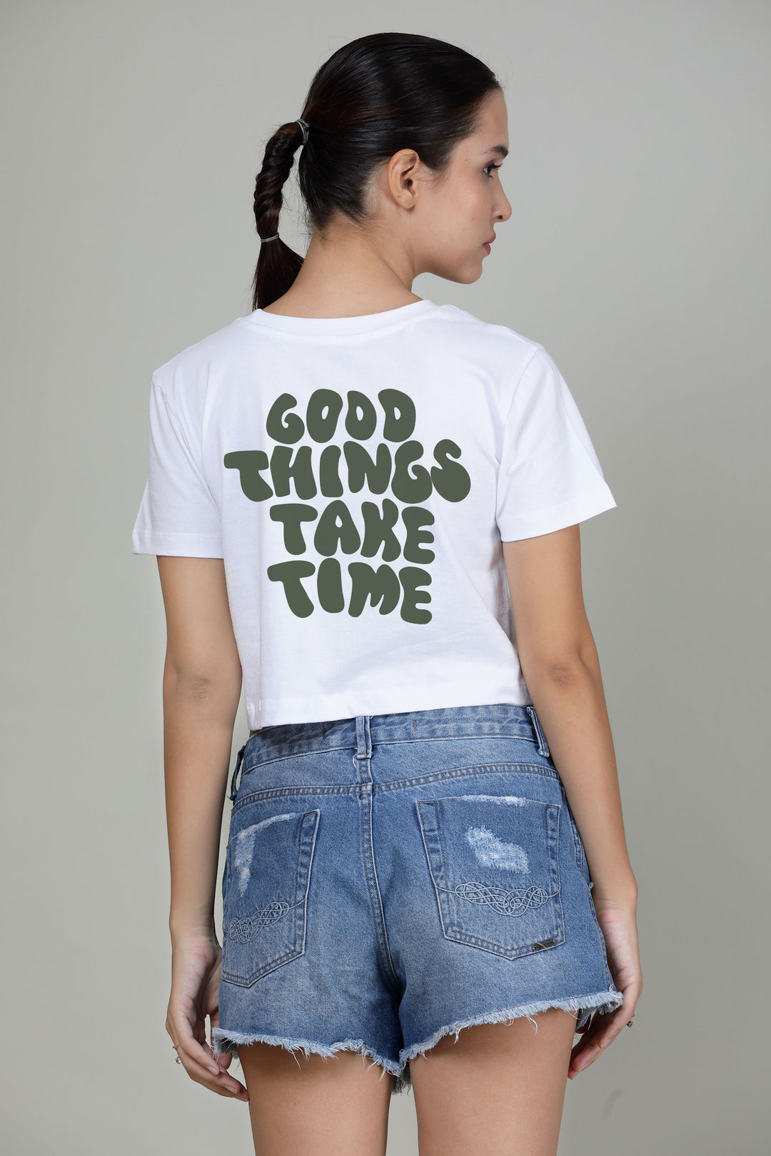 Gud things takes time- Printed Crop Top