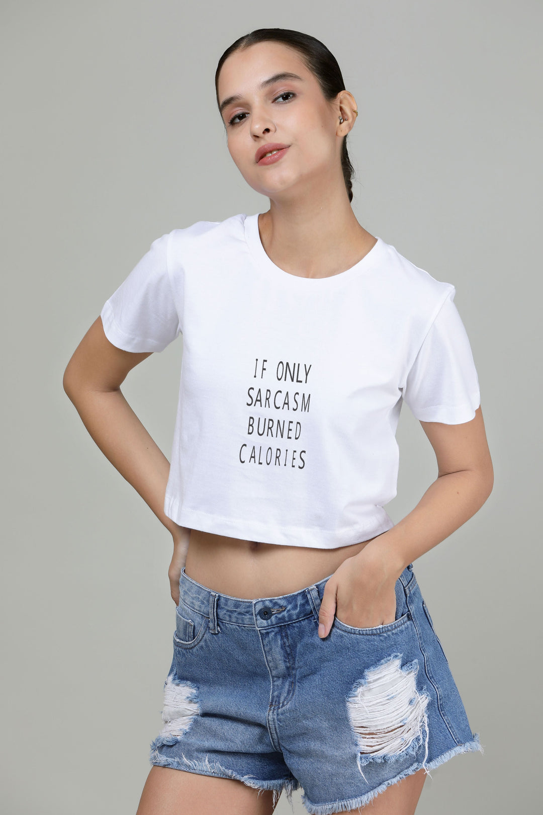 Sarcasm burn calorie- Printed Crop Top