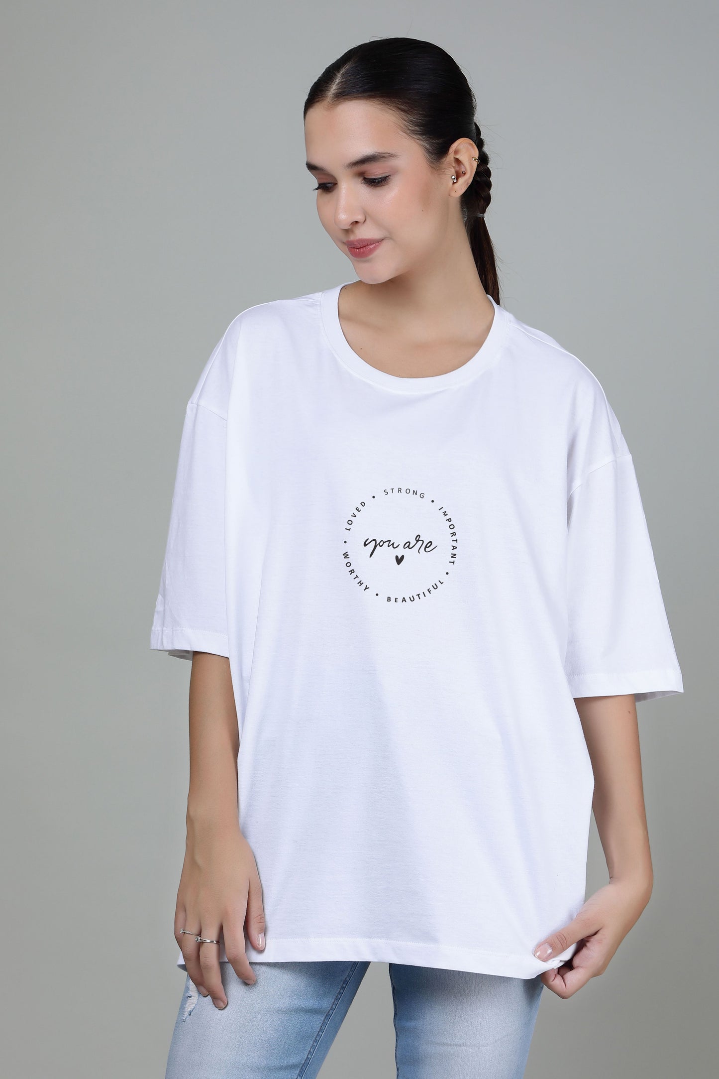 You are Worthy Radiant White - Printed Oversized Tees