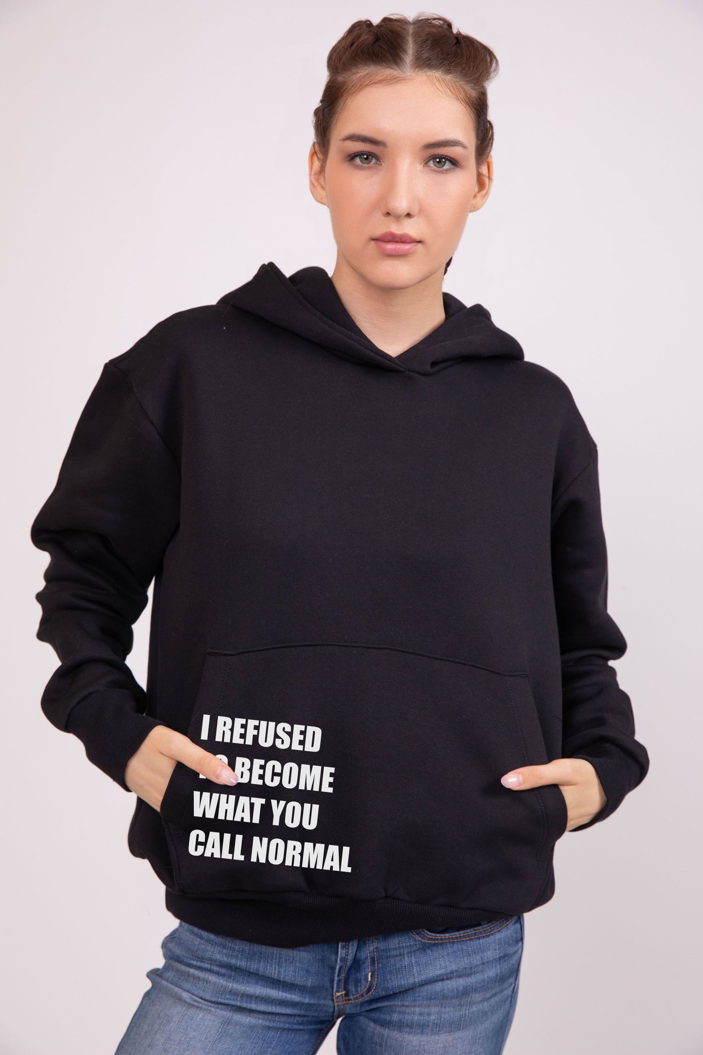 I refused to become what you call normal Black - Printed Hoodie