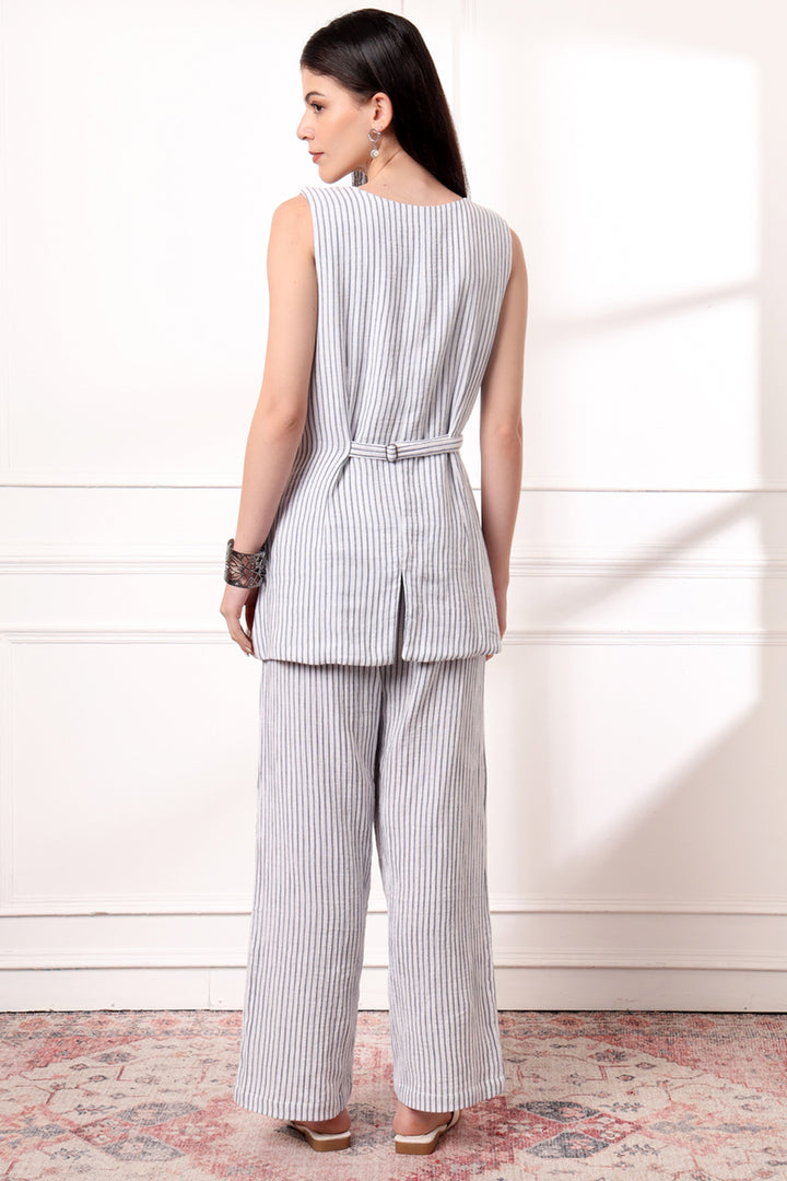 Emma Stripe Waistcoat Set: Vanilla