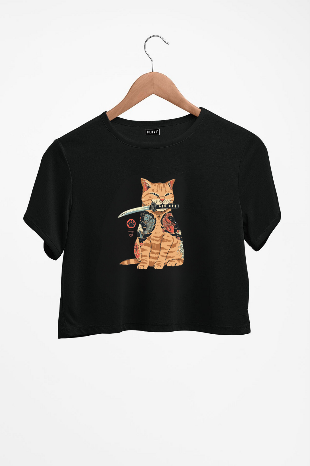 Samurai Cat Printed Crop Top