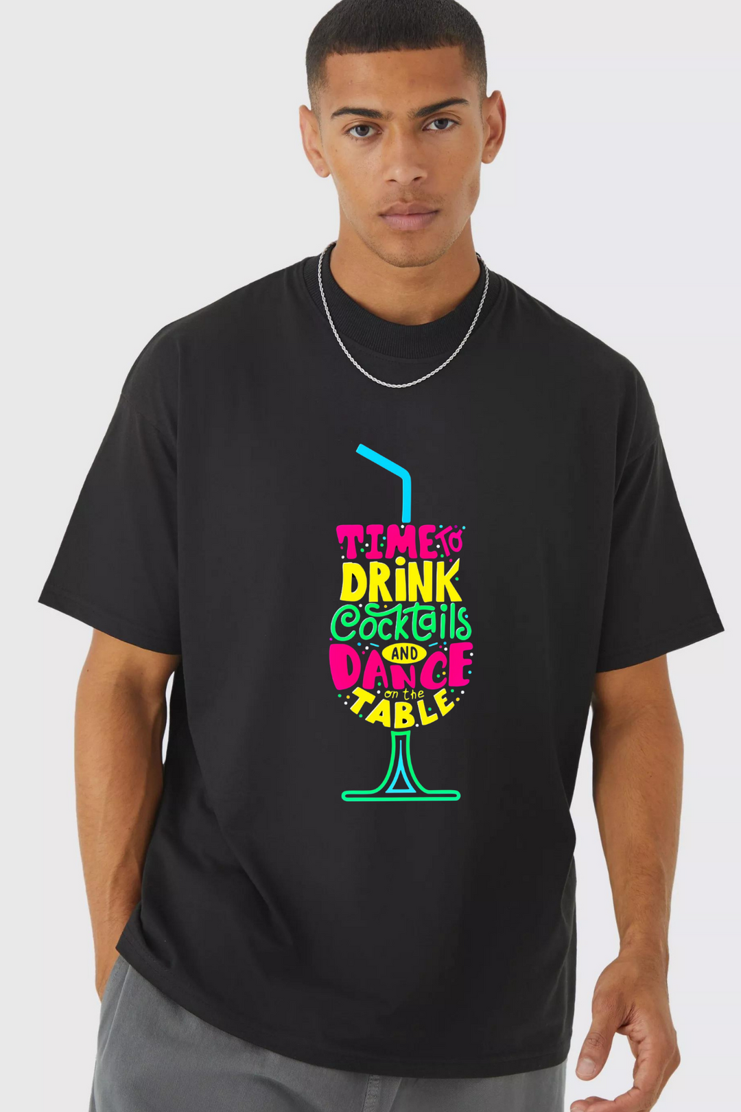 Time To Drink -Printed Oversized Tee