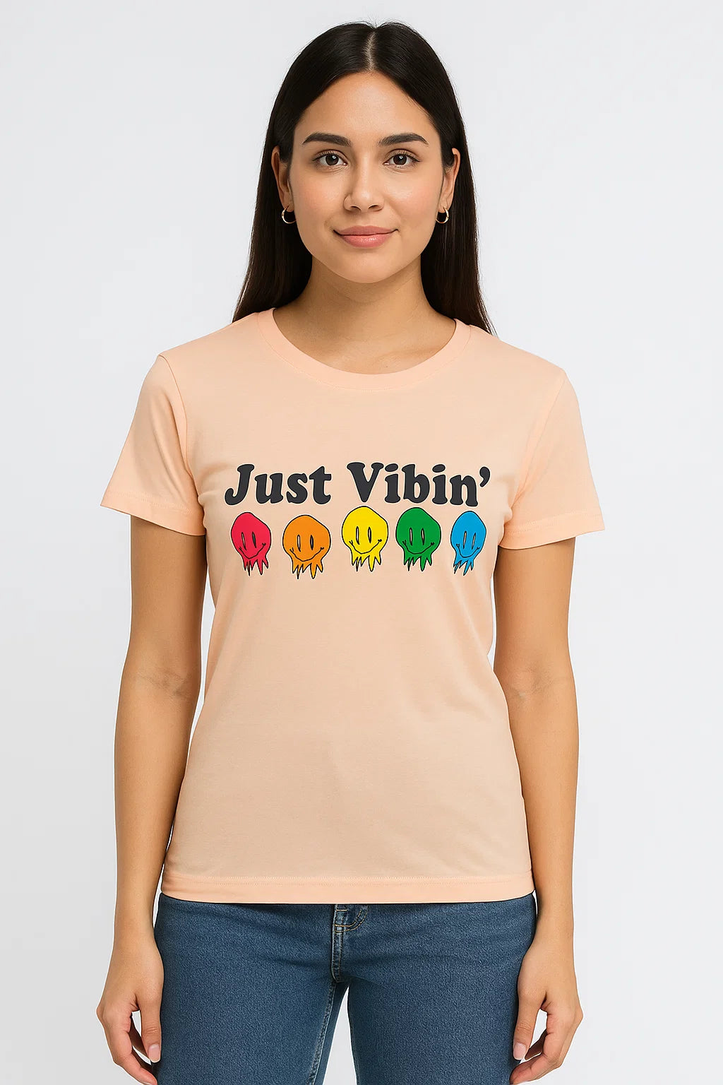 Just Vibin' - Unisex Half sleeve T-Shirt - Peach