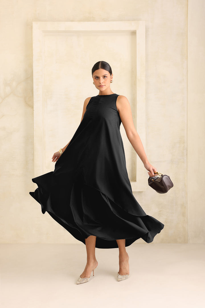 IRIS DOUBLE LAYERED DRESS- BLACK