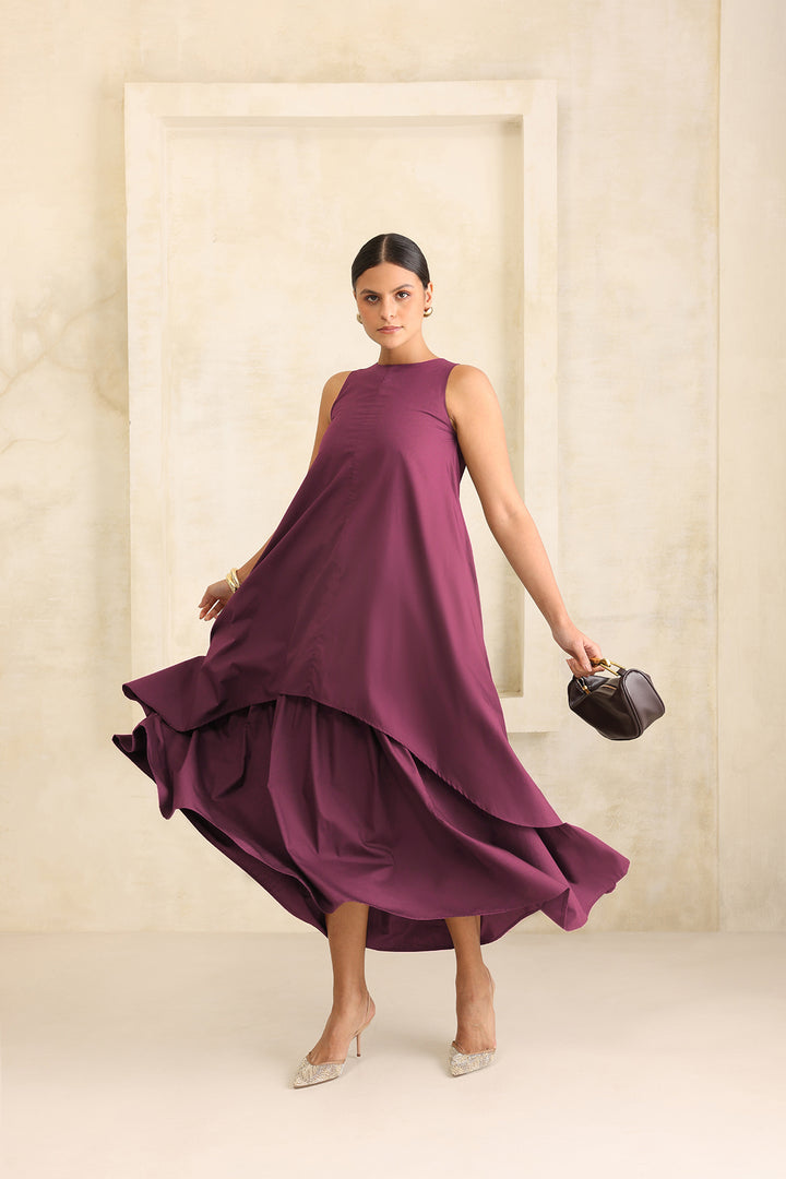 IRIS DOUBLE LAYERED DRESS- BURGUNDY
