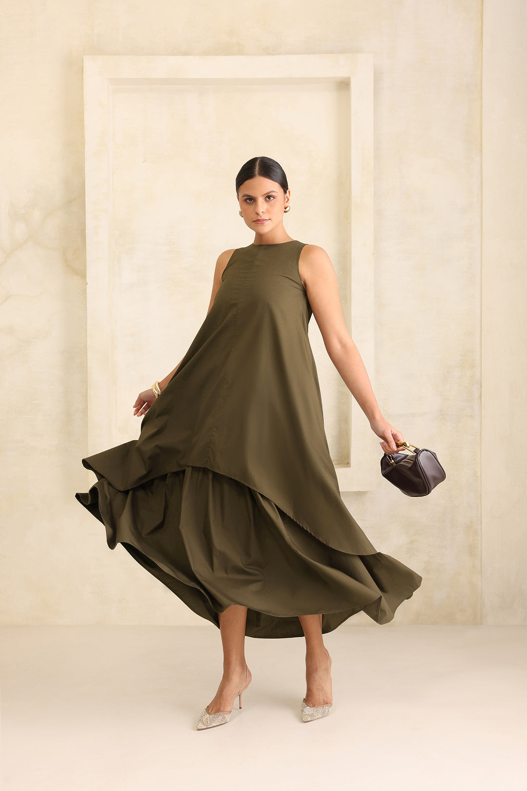 IRIS DOUBLE LAYERED DRESS- OLIVE