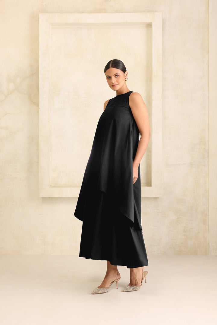 IRIS DOUBLE LAYERED DRESS- BLACK