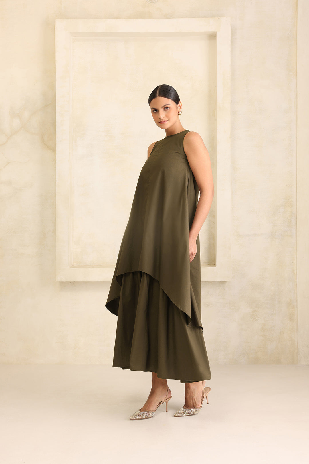 IRIS DOUBLE LAYERED DRESS- OLIVE