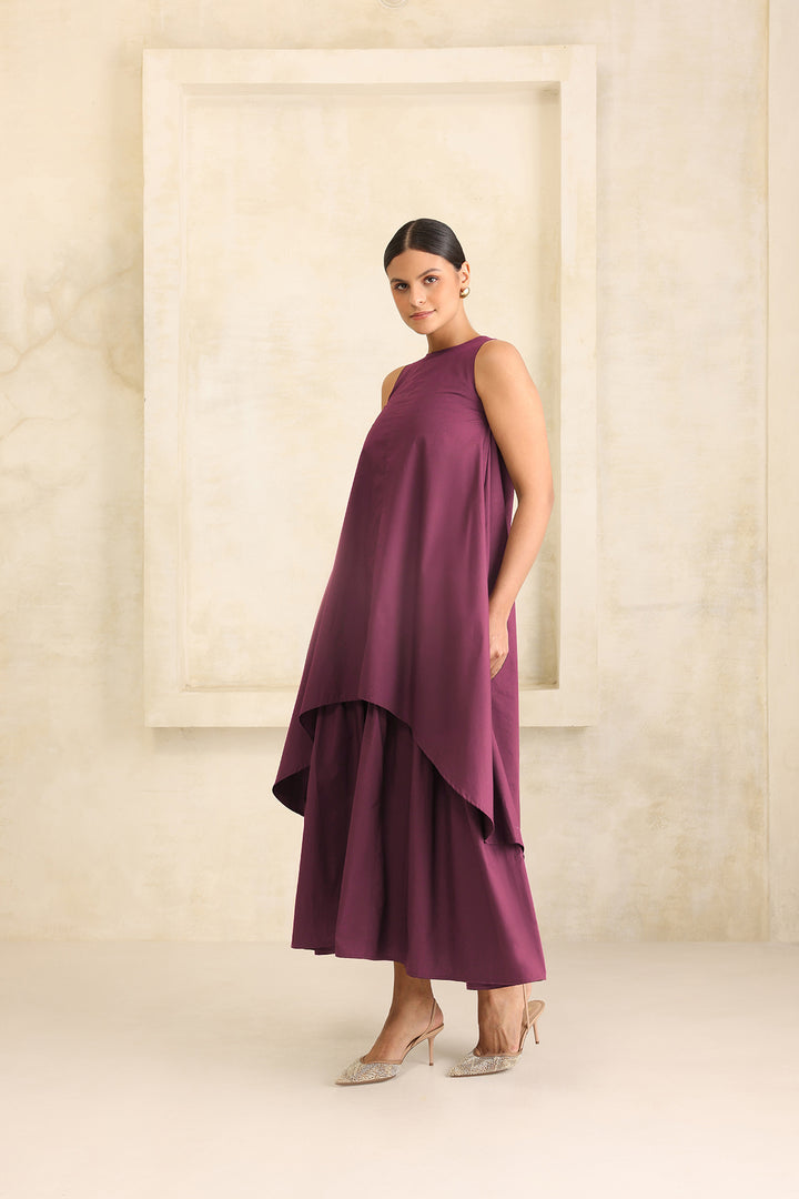 IRIS DOUBLE LAYERED DRESS- BURGUNDY