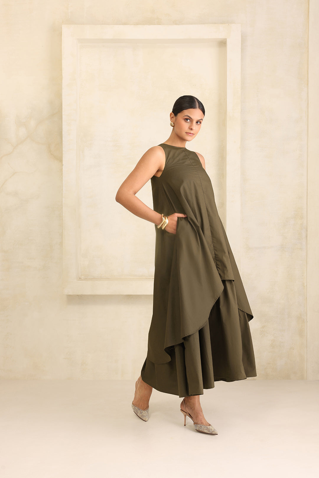 IRIS DOUBLE LAYERED DRESS- OLIVE