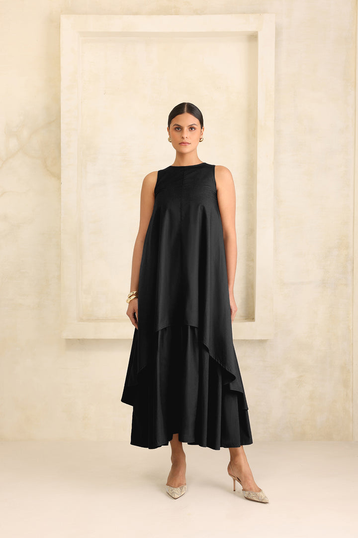 IRIS DOUBLE LAYERED DRESS- BLACK