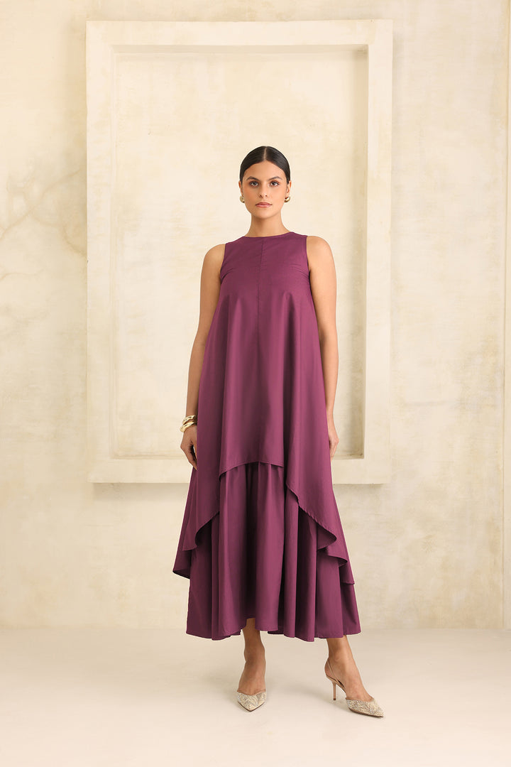 IRIS DOUBLE LAYERED DRESS- BURGUNDY