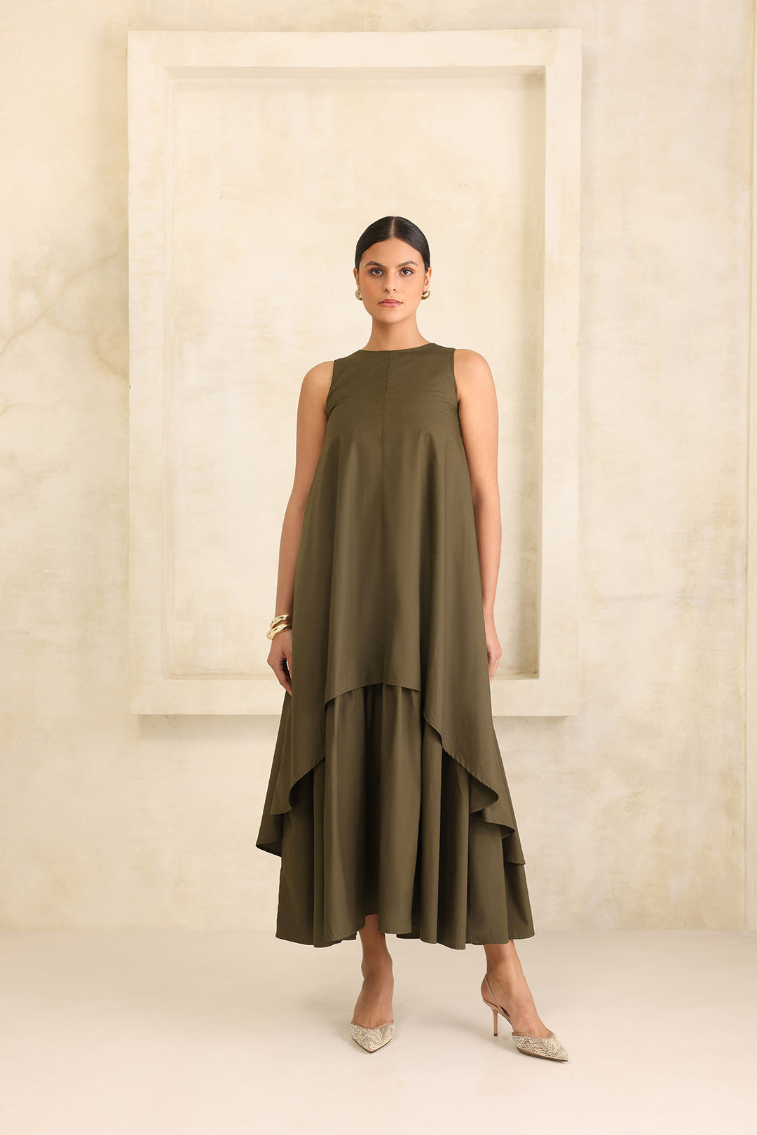 IRIS DOUBLE LAYERED DRESS- OLIVE