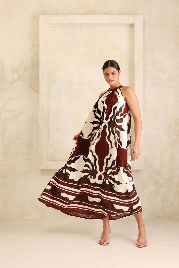 Rumi Dress: Brown Print