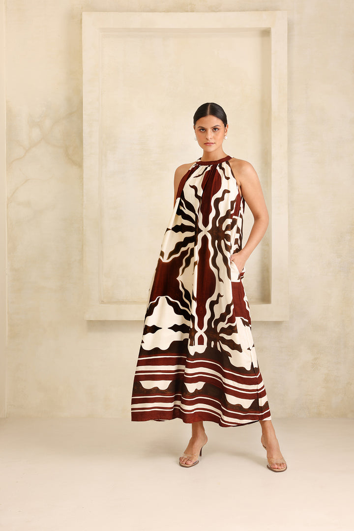 Rumi Dress: Brown Print