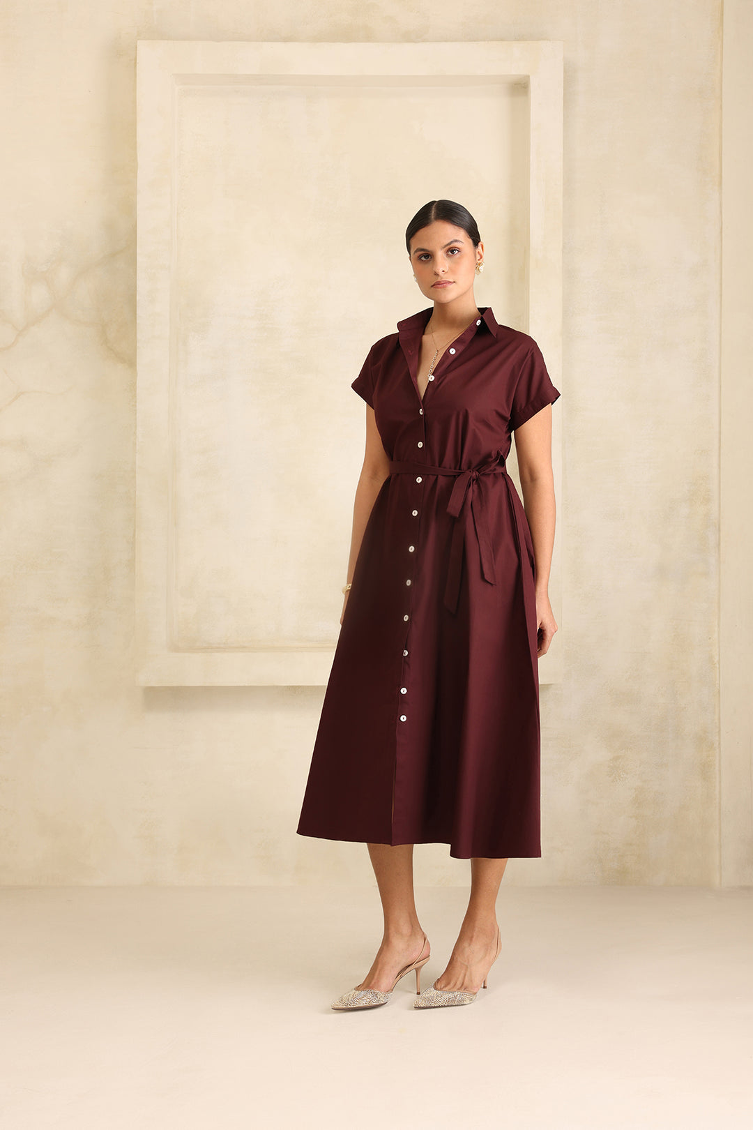 HARPER SHIRT DRESS- CRANBERRY