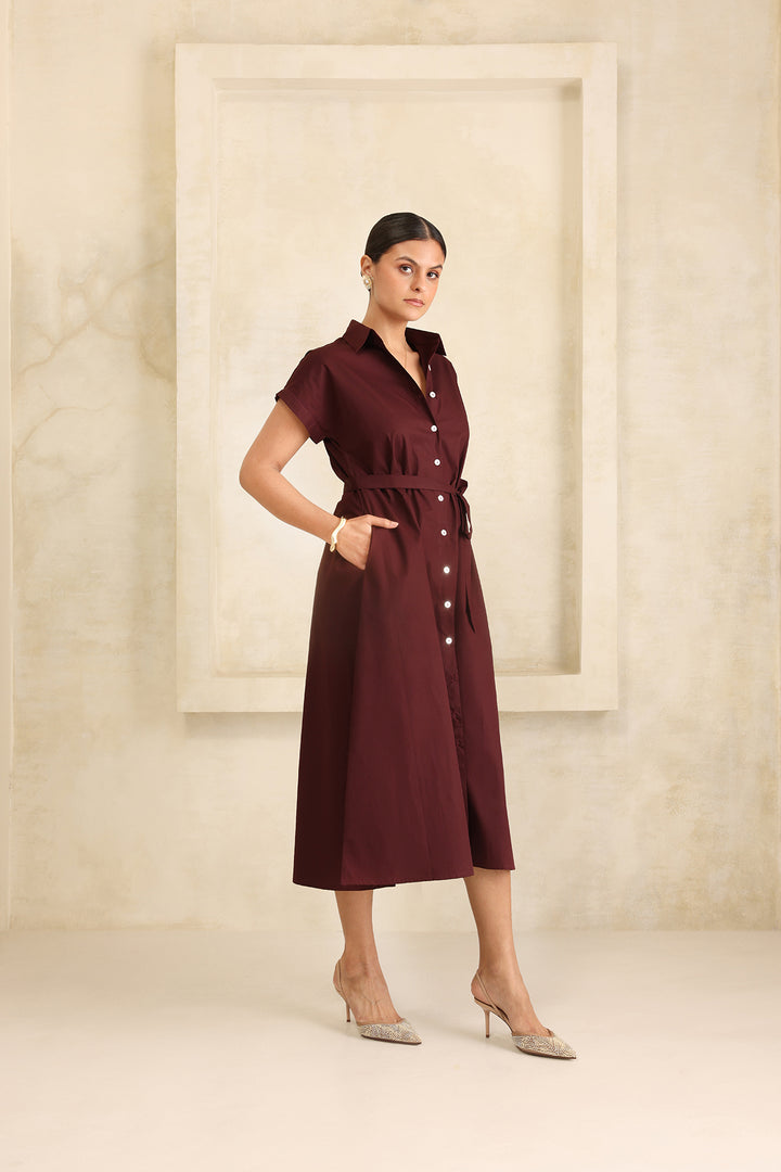 HARPER SHIRT DRESS- CRANBERRY
