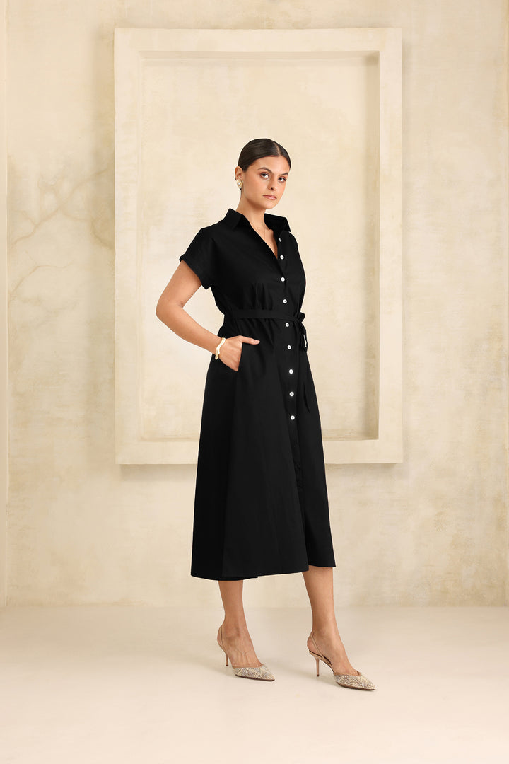HARPER SHIRT DRESS- BLACK