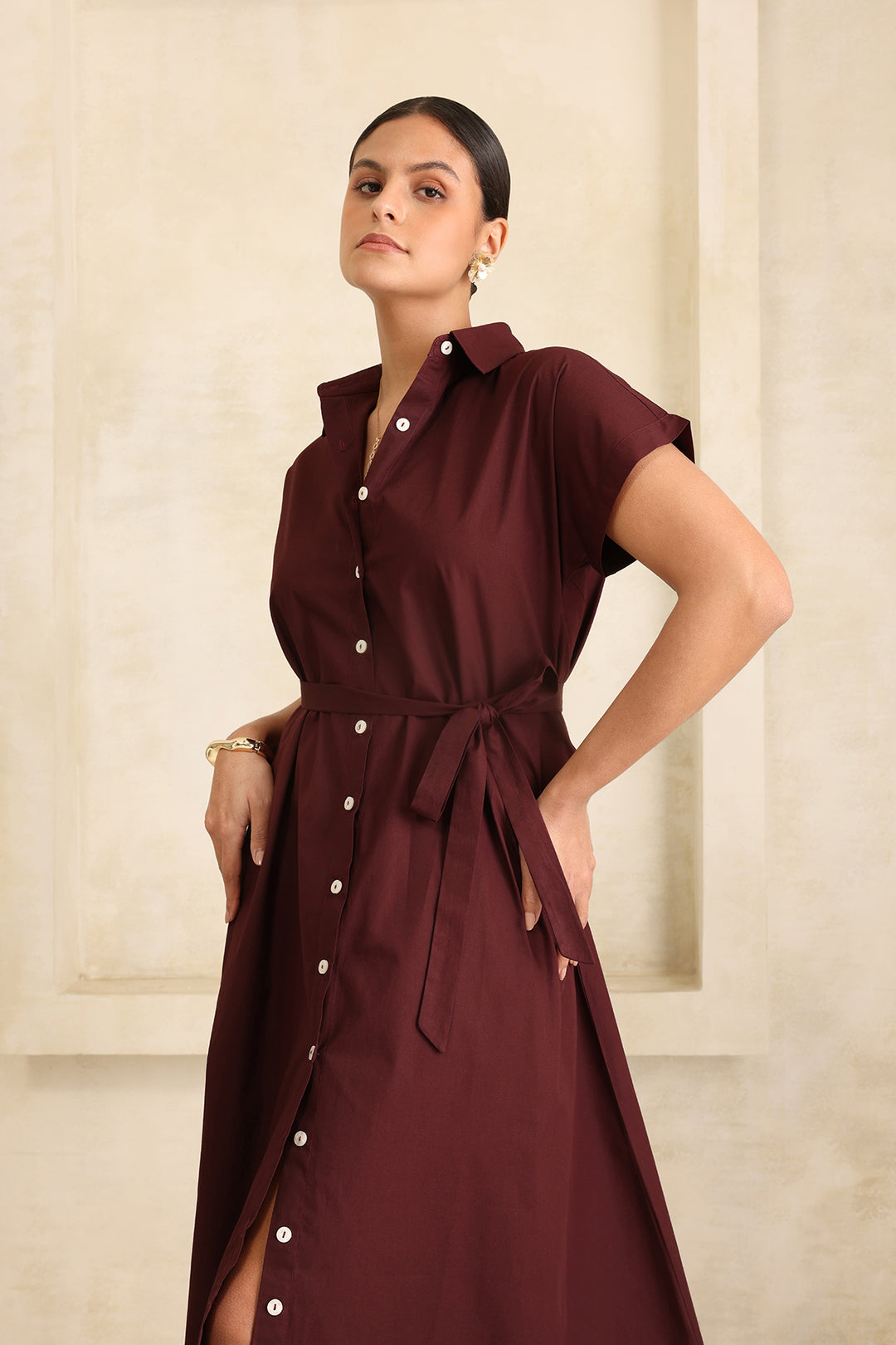 HARPER SHIRT DRESS- CRANBERRY