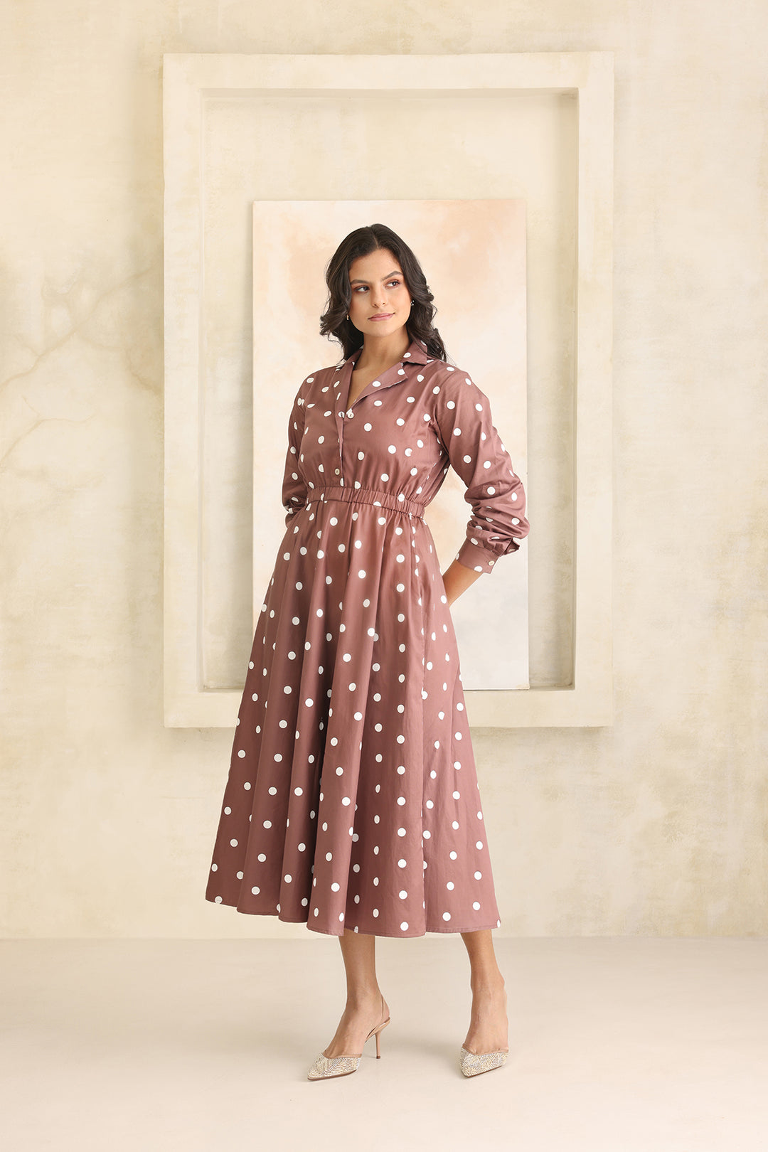 GRACE DRESS- BROWN POLKA DOTS