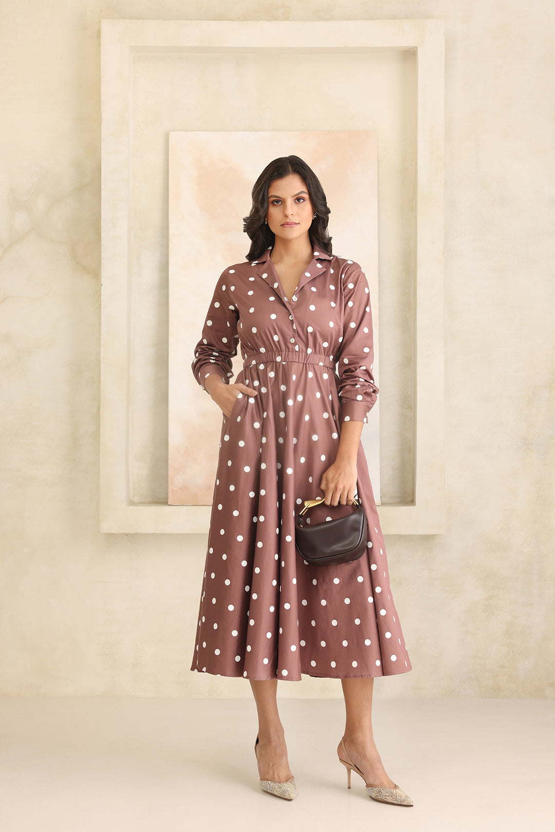 GRACE DRESS- BROWN POLKA DOTS