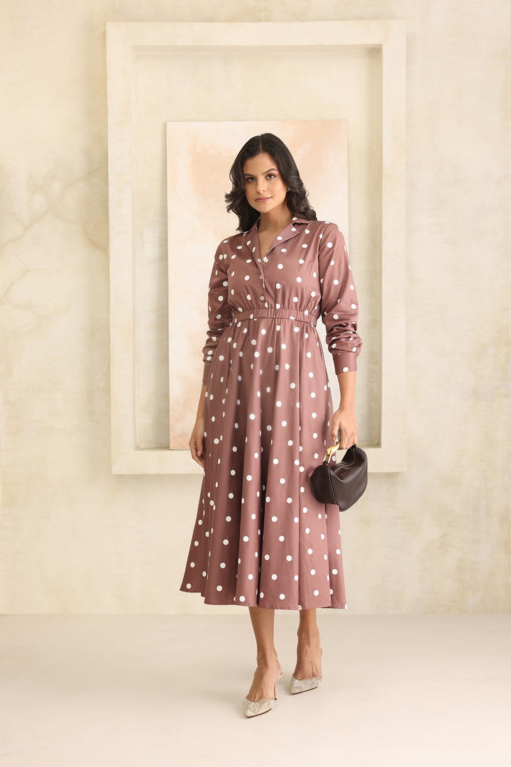 GRACE DRESS- BROWN POLKA DOTS