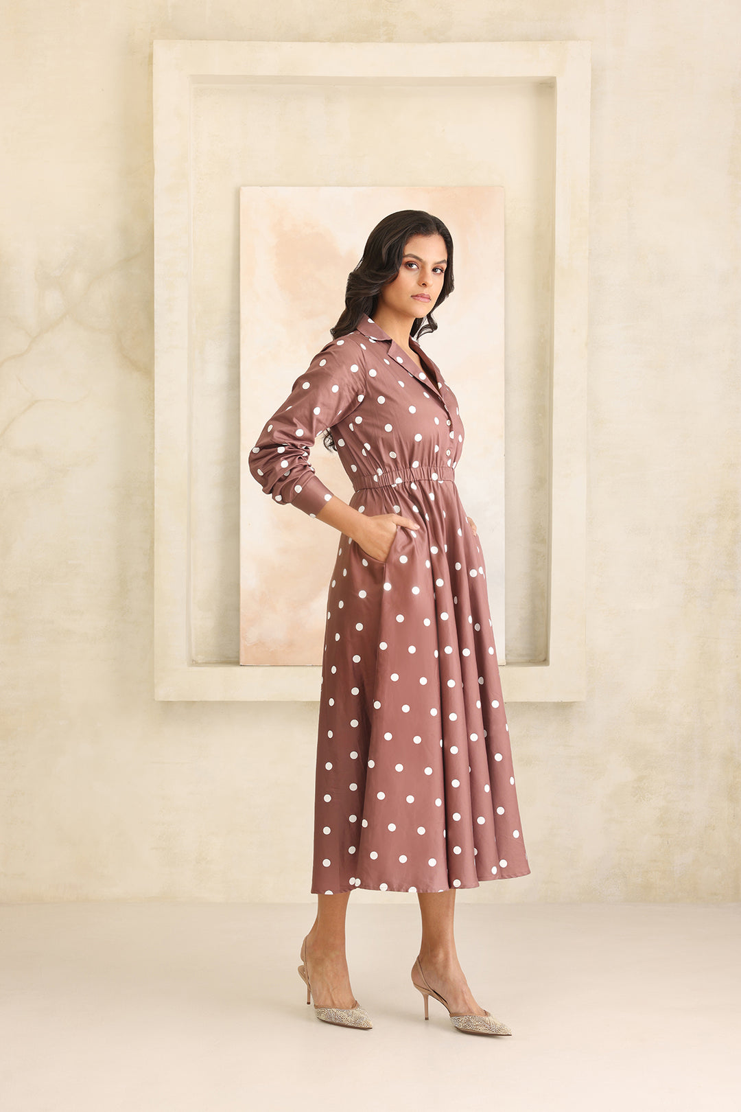 GRACE DRESS- BROWN POLKA DOTS