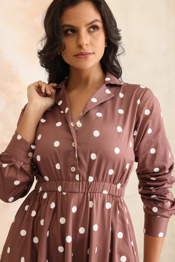GRACE DRESS- BROWN POLKA DOTS