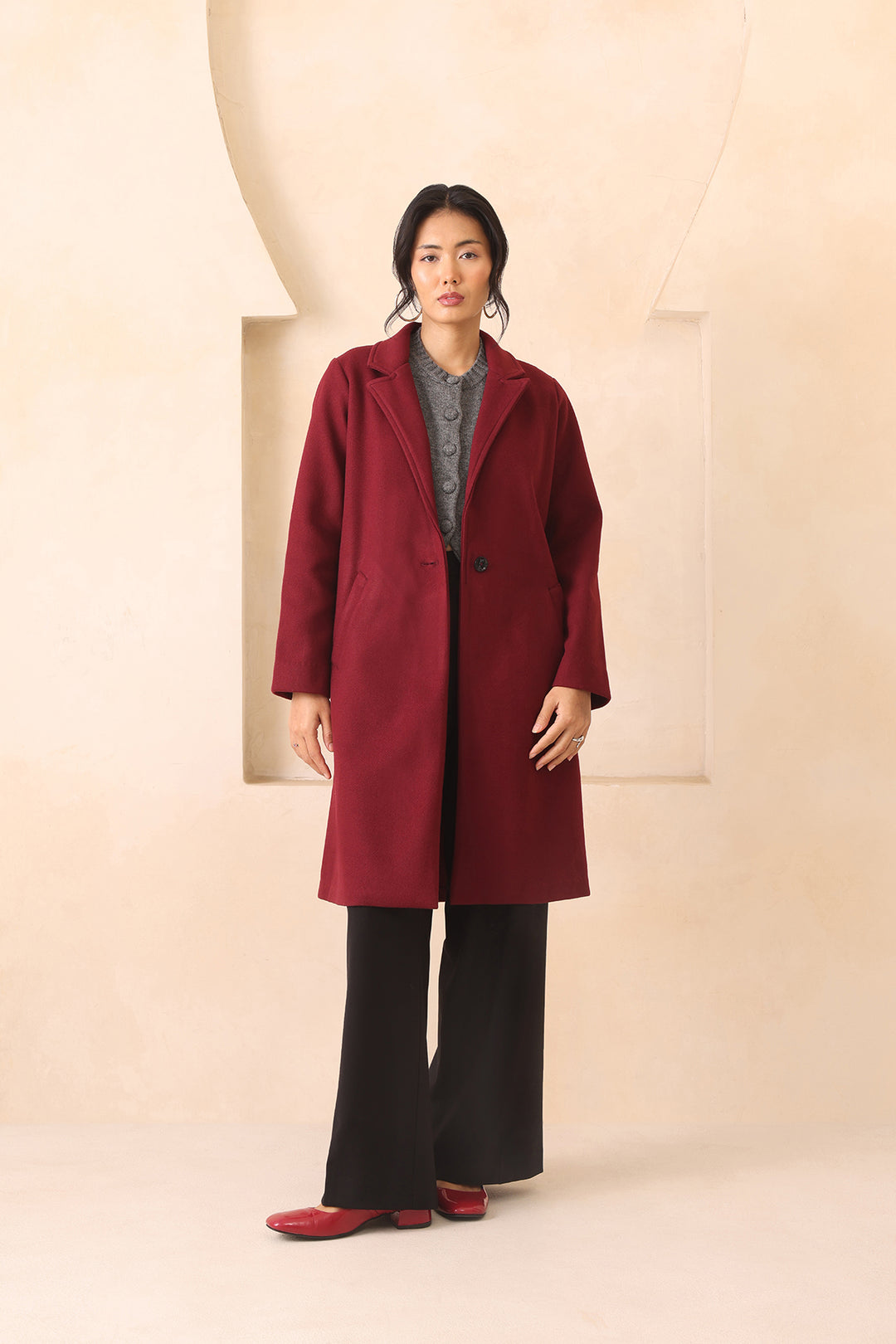 MUVAZO WOOL OVERCOAT- BURGUNDY