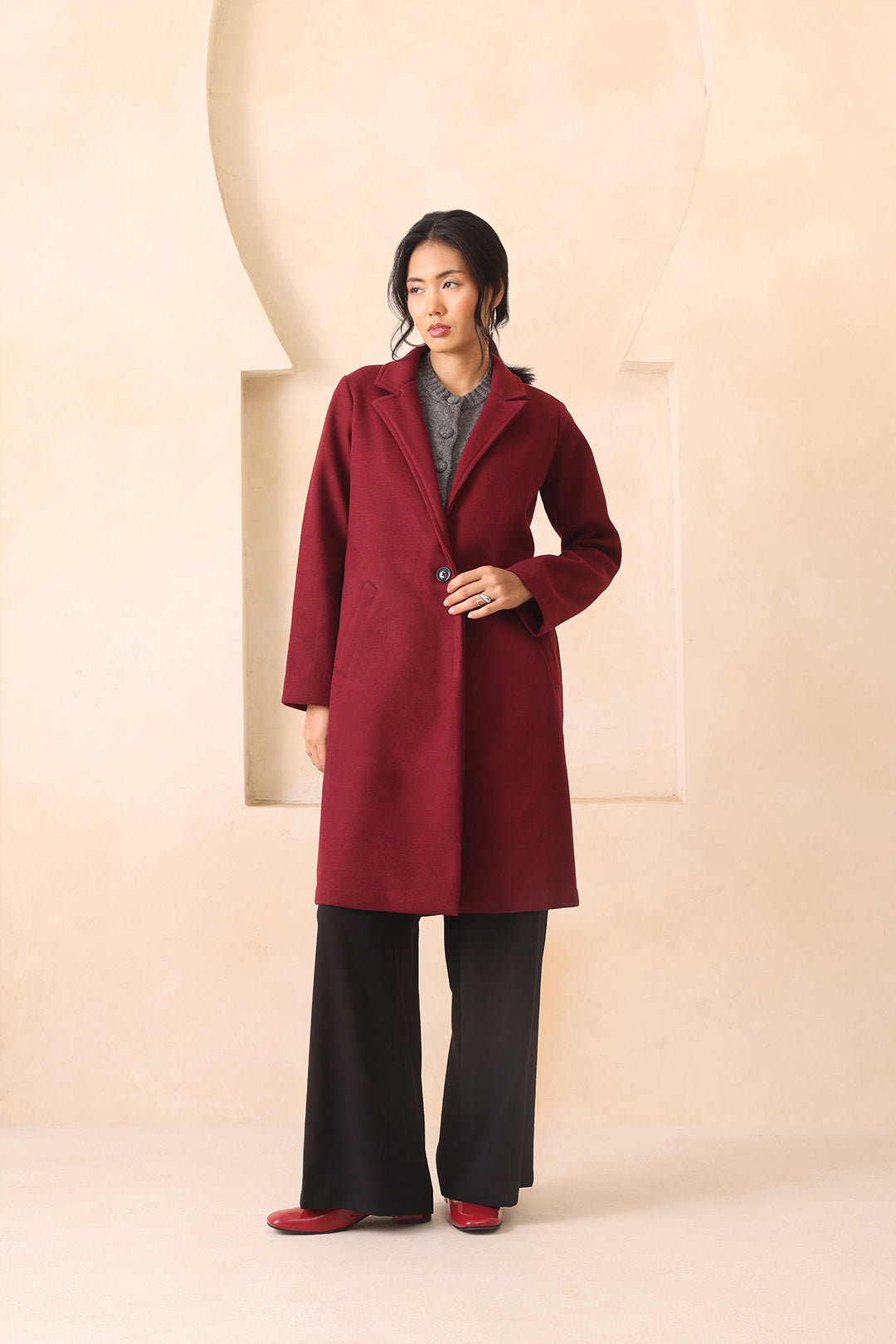 MUVAZO WOOL OVERCOAT- BURGUNDY