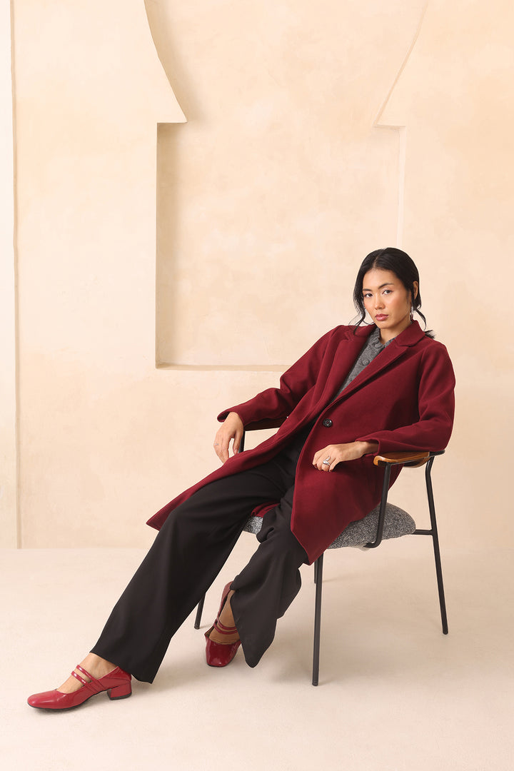 MUVAZO WOOL OVERCOAT- BURGUNDY
