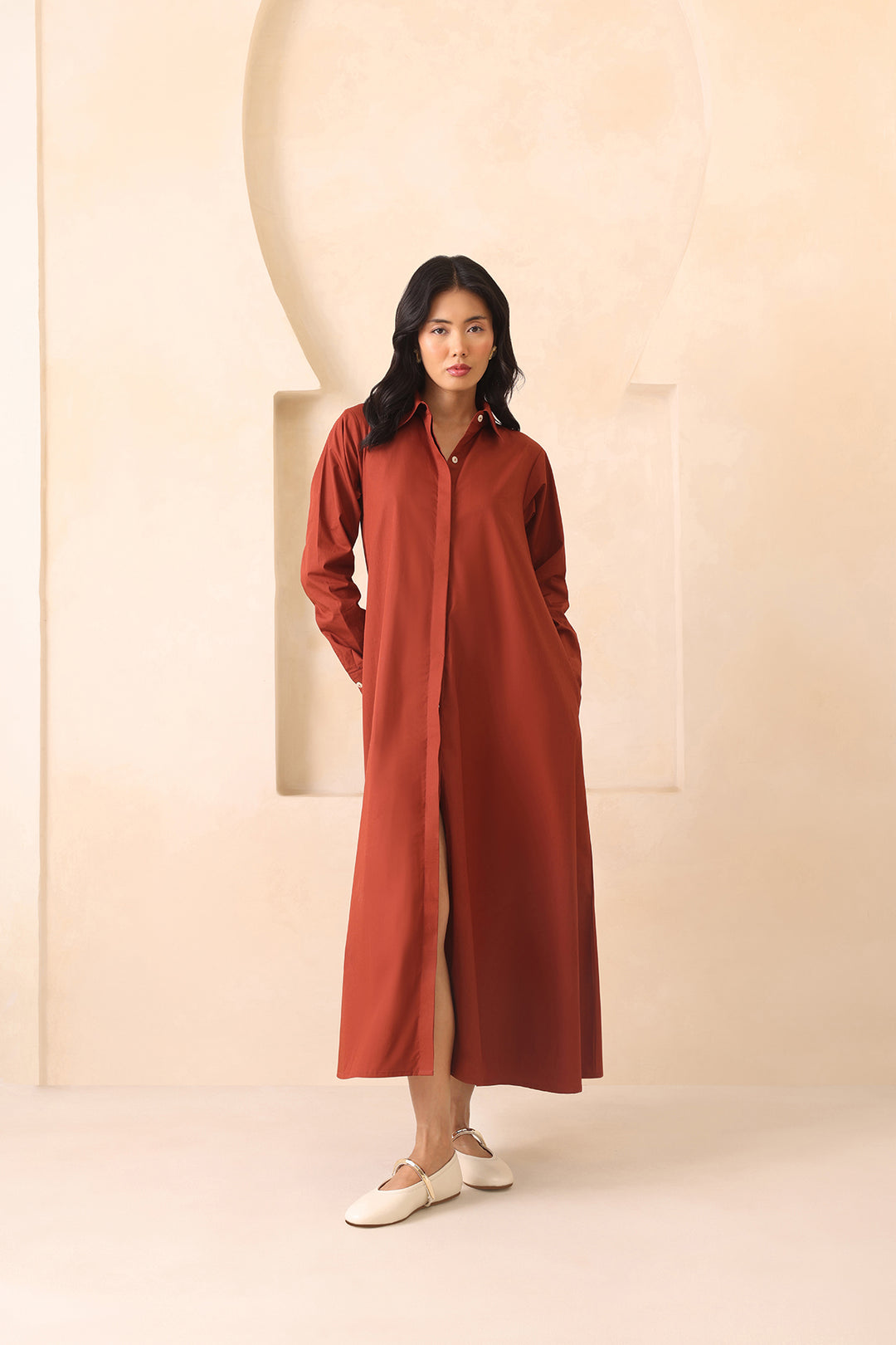 LEO SHIRT DRESS- RUST
