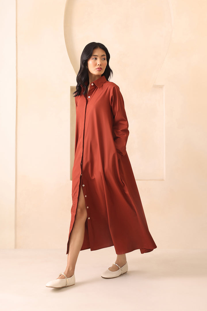 LEO SHIRT DRESS- RUST